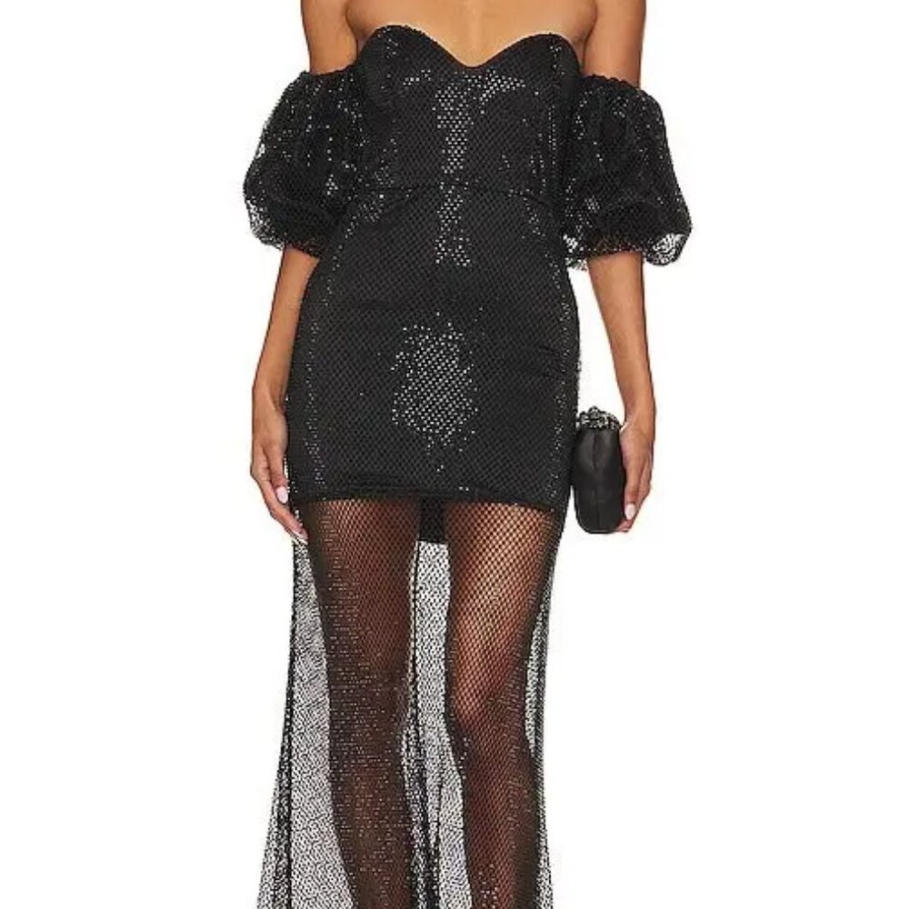 House of Harlow 1960 Sulima Gown – Black Embellished Mesh